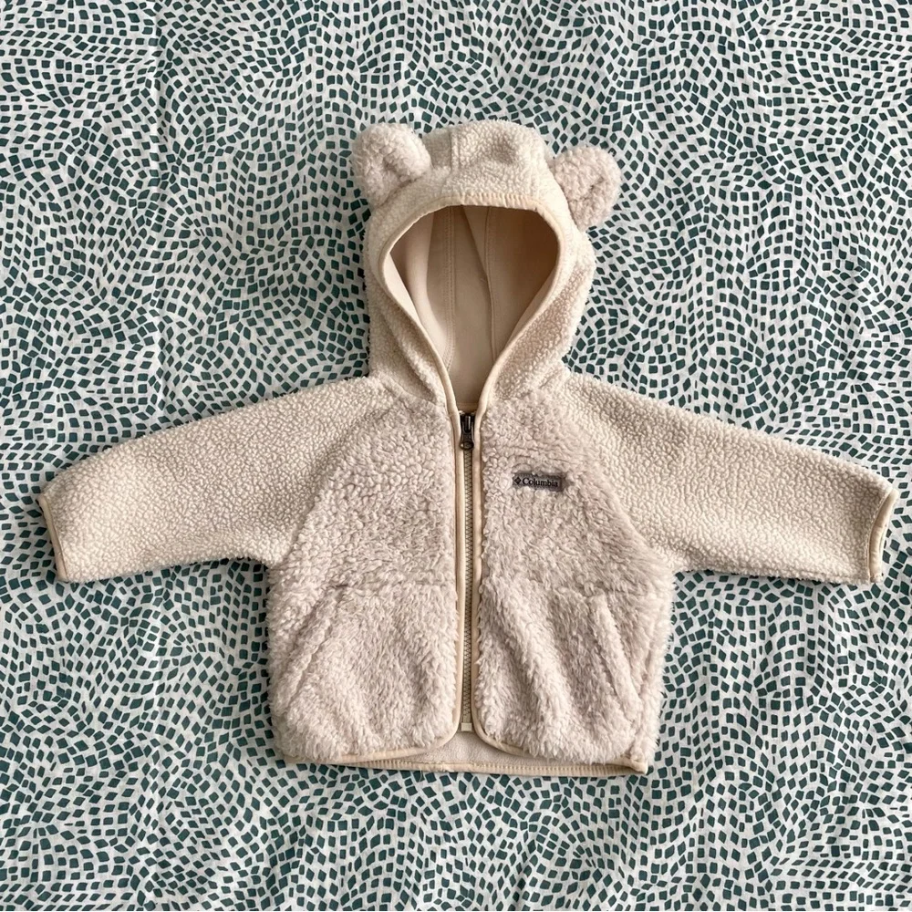 Columbia Cream Teddy Sherpa Fleece Full Zip Hooded Jacket Baby Infant 3-6 Months